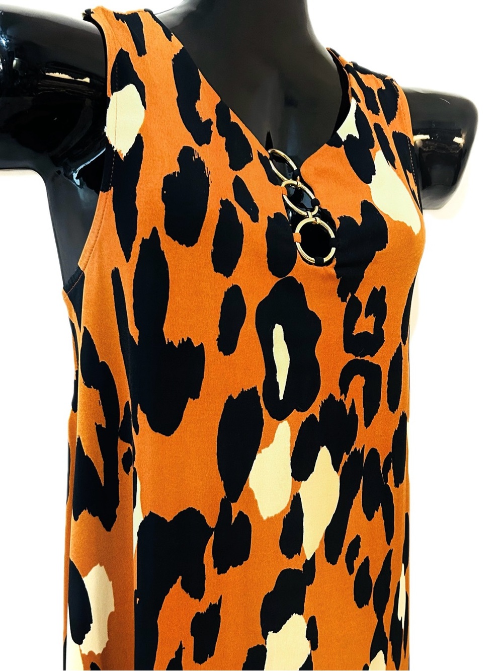 MSK Orange, Black & Cream Animal Print Sleeveless Top with Ring Detail